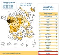 Répartition du patronyme Chapeau en France